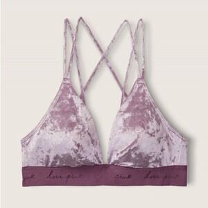 Pink Victoria's Secret Lilac Crushed Velvet Strappy Triangle Bralette Medium NEW